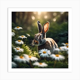 Woodland Rabbit and Daisies 1 Art Print