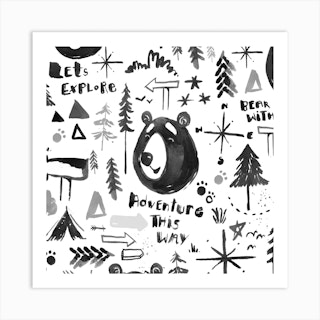 Bear Adventure Square Art Print