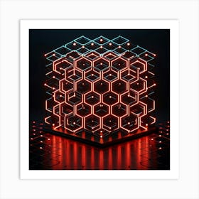 Abstract Cube With Neon Lights Art Print