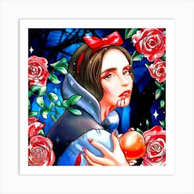 Snow White And Roses Art Print