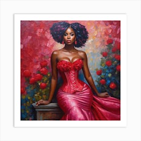 Black Woman In Red Dress Art Print