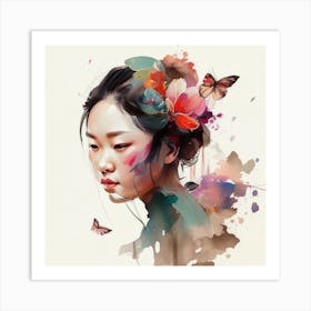 Watercolor Floral Asian Woman #4 Art Print