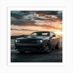 Dodge Challenger At Sunset Art Print