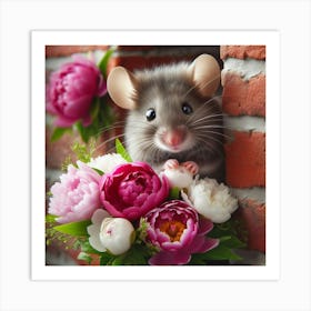 Mouse With Flowers 1 Art Print