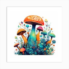 Mushrooms And Flowers 5 Art Print