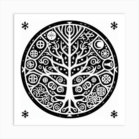 Linocut, tree of life, viking symbols 1 Art Print