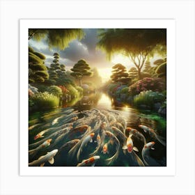 Koi Fish Swimming Art Print