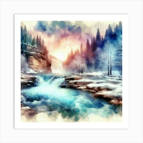 Watercolor Of A Waterfall 1 Art Print