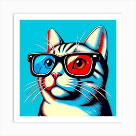 Cat In 3d Glasses Art Print