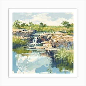 Watercolour Of A Stream Art Print