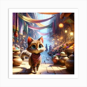 Cat In A Market Art Print