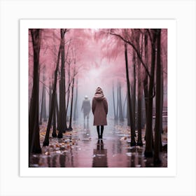 Pink Trees In The Rain Art Print