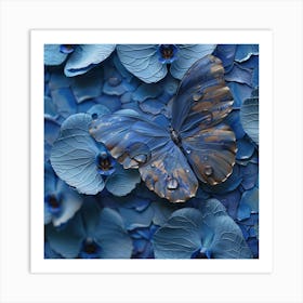 Blue Orchids And Butterflies Art Print