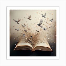 Open Book With Birds Flying art print Art Print