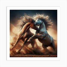 Two Horses Fighting In The Dust 1 Art Print