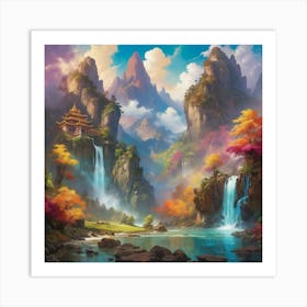 Chinese Waterfall art print paintings Art Print