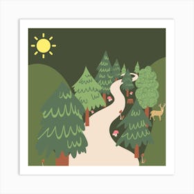 Illustration Of A Forest Path Art Print