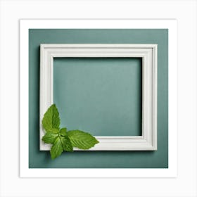 White Frame With Mint Leaf Art Print