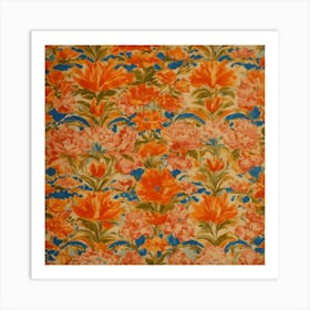 Orange And Blue Flowers 1 Art Print