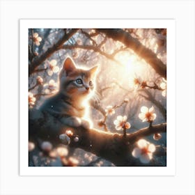 Kitten In Blossom Tree Art Print