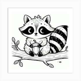 Line Art raccoon Art Print