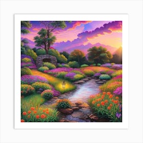 Sunset In The Garden 1 Art Print