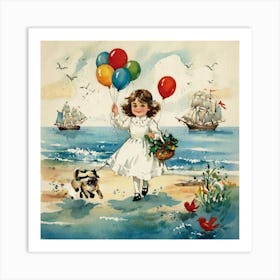 Little Girl With Balloons Art Print