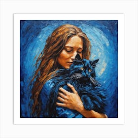 Girl With A Cat 2 Art Print