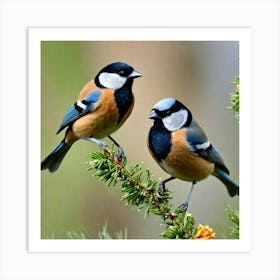 Two Birds Perched On A Branch 5 Art Print