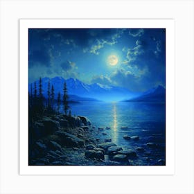 Moonlight Over Lake Art Print