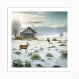 Deer In The Snow 31 Art Print