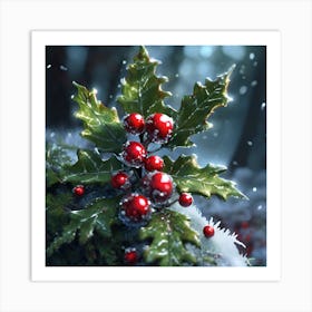 Holly Berries in the Snow Art Print