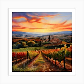 Watercolor Tuscan Vinyard Art Print