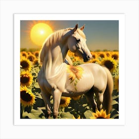 Horse In Sunflower Field 21 Art Print