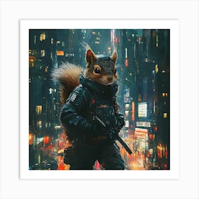 Futuristic City Ninja Squirrel Backdrop 6 Art Print