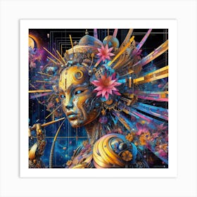 Woman With A Robot Head Art Print