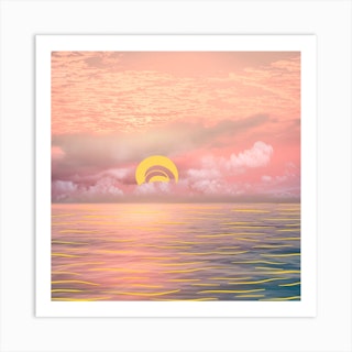 Graphic Sun In The Ocean Square Art Print