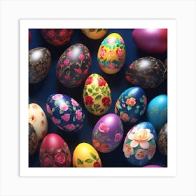 Easter Eggs Painted with Roses Art Print