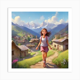 Girl Walking In The Mountains Art Print