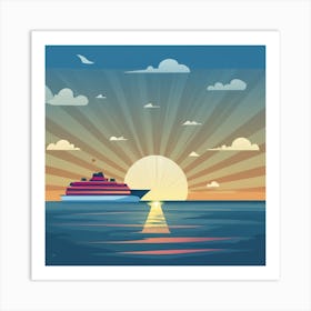 Sunset Cruise Ship Art Print