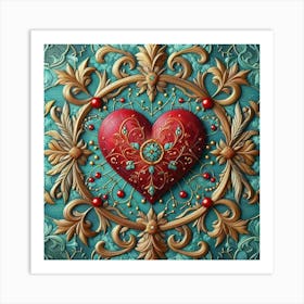 Embroidered Heart red 5 Art Print