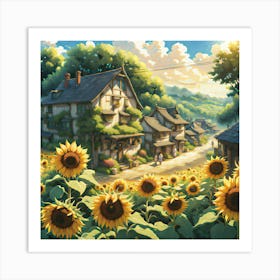 Sunflowers In The Village Art Print