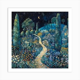 William Morris Inspired Paved Spring Garden Art Print