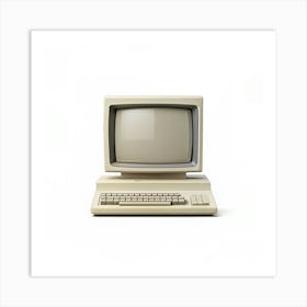 A Vintage Beige Desktop Computer With A Blank Screen, Keyboard, And A Built In Floppy Disk Drive, Isolated On A White Background 1 Art Print