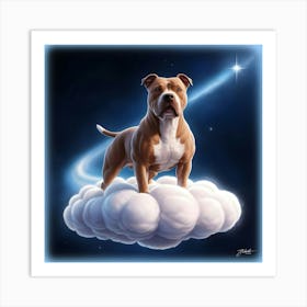 An Exquisite Highly Detailed Illustration Of A Majestic Pitbull Dog On A Cloud 1 Art Print