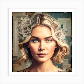 Girl With Flowers On Her Head 1 Art Print