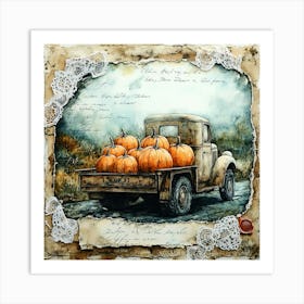 Old Truck With Pumpkins Art Print