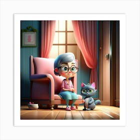 Old Lady And The Cat Art Print