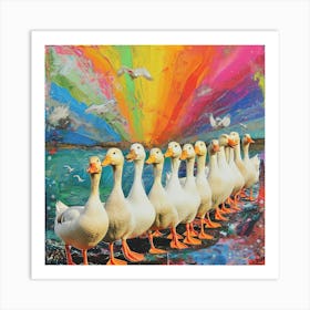 Rainbow Duck Kitsch Collage 3 Art Print