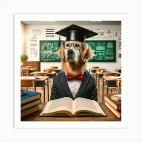 Professor Dog Wall Print Art A Charming Depiction Of A Dog As A Professor, Perfect For Combining A Love Of Dogs And Education In Any Space Art Print